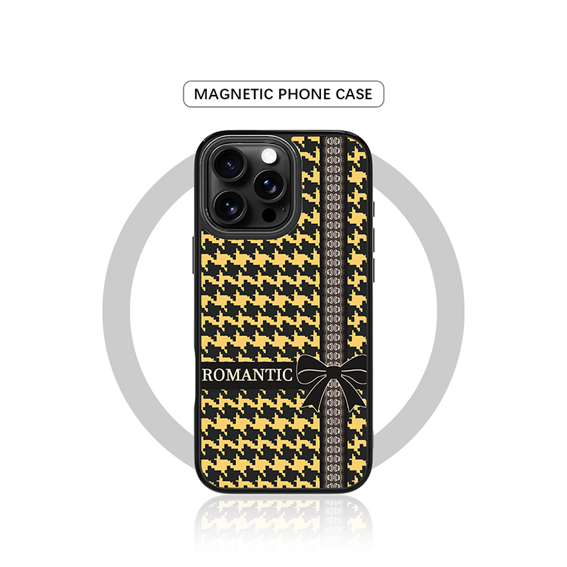 Case & Plate Series - Black & Yellow Houndstooth Romantic Case
