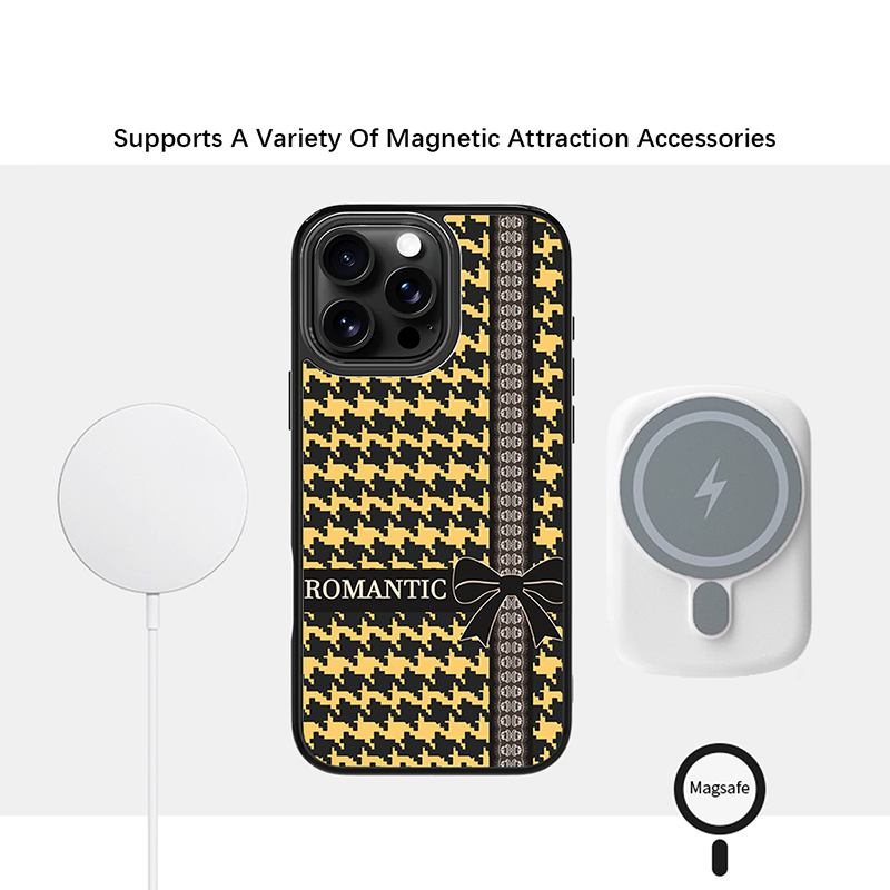 Case & Plate Series - Black & Yellow Houndstooth Romantic Case