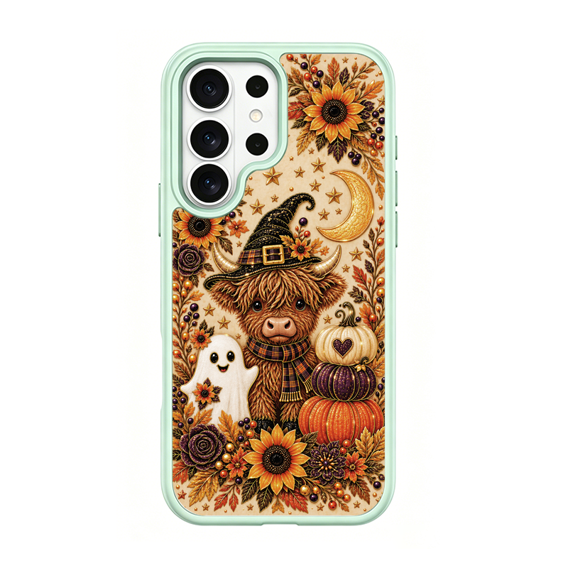 Autumn Highland Cow Witch Green phone case for Samsung S25 Ultra