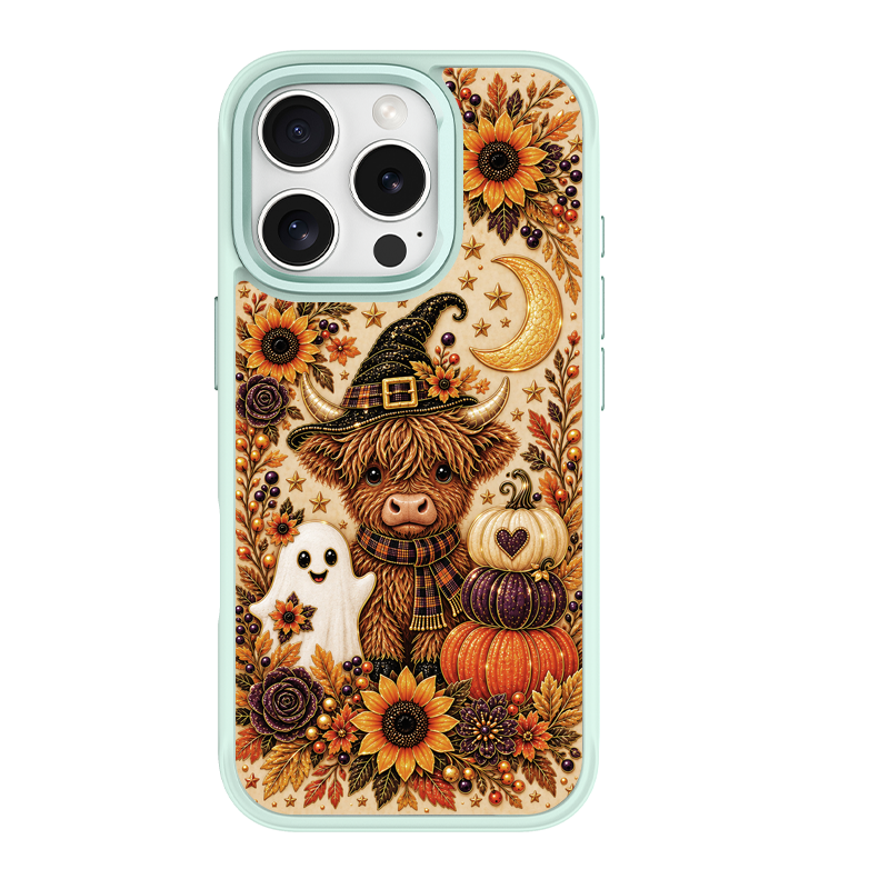 Autumn Highland Cow Witch Green phone case for iPhone 15 Plus