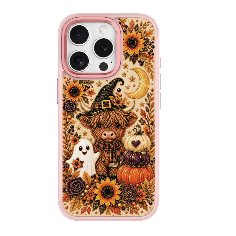 Autumn Highland Cow Witch Pink phone case for iPhone 15 Plus