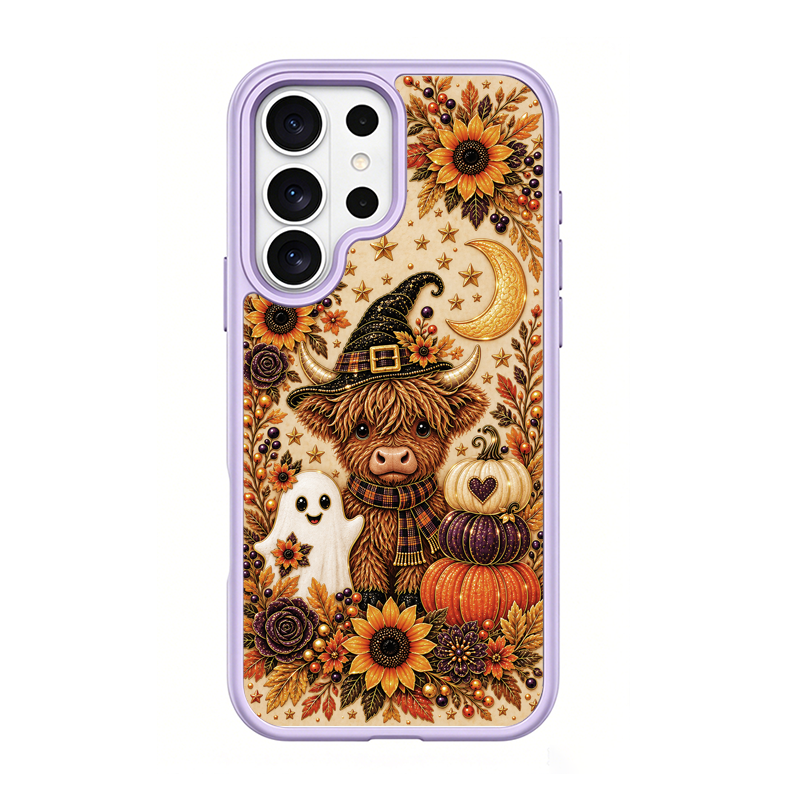 Autumn Highland Cow Witch Purple phone case for Samsung S25 Ultra
