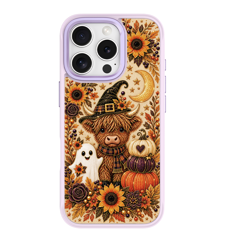 Autumn Highland Cow Witch Purple phone case for iPhone 15