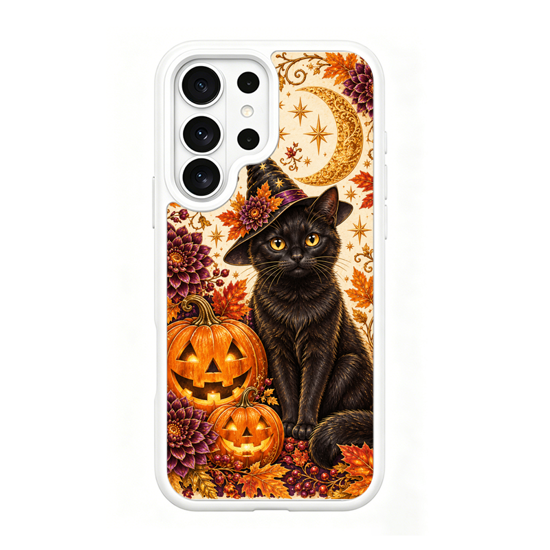 Moon Witch Black Cat White phone case for Samsung S25 Ultra