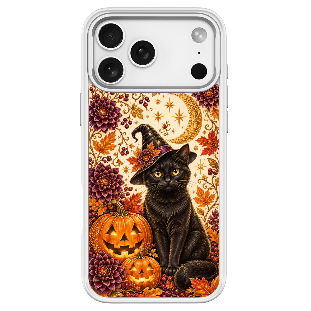 Moon Witch Black Cat White phone case for iPhone 17