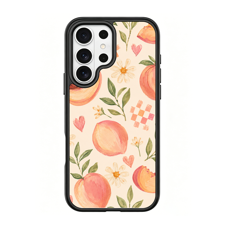 Peach Patchwork Black phone case for Samsung S26 Ultra