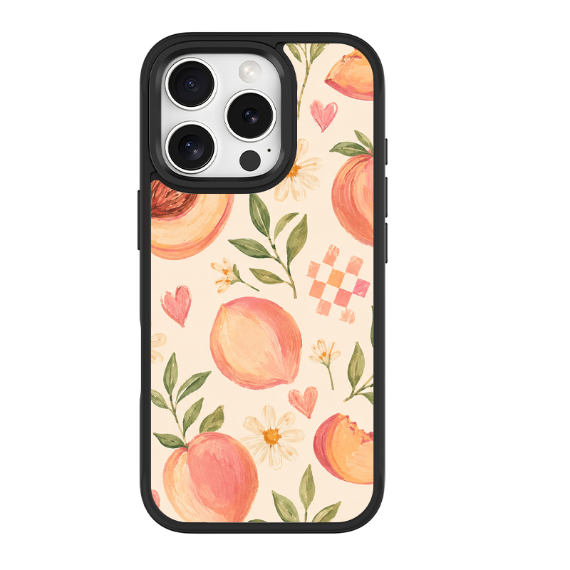 Peach Patchwork Black phone case for iPhone 15 Pro