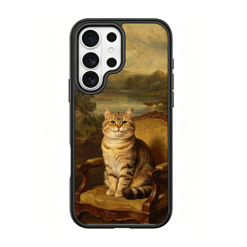 Regal Tabby Cat Portrait Black phone case for Samsung S25 Ultra