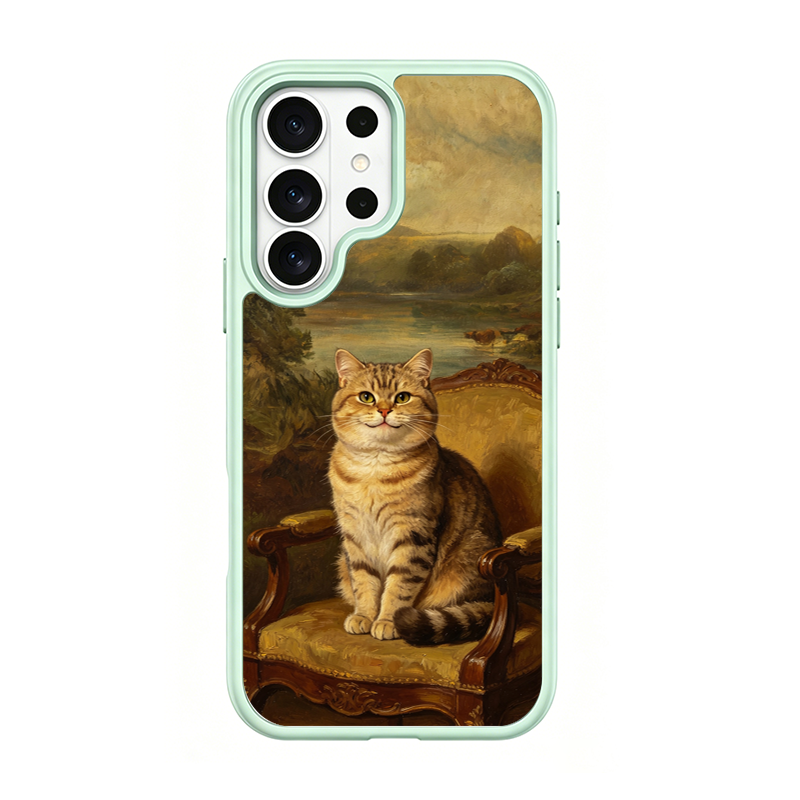 Regal Tabby Cat Portrait Green phone case for Samsung S26 Ultra