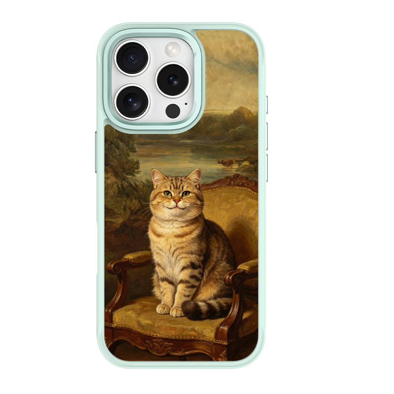 Regal Tabby Cat Portrait Green phone case for iPhone 16