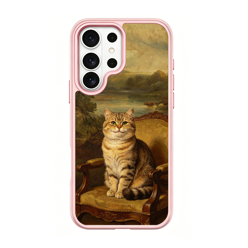 Regal Tabby Cat Portrait Pink phone case for Samsung S25 Ultra