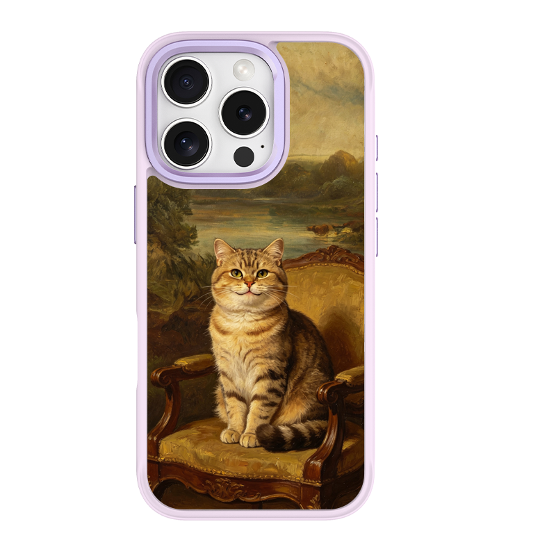 Regal Tabby Cat Portrait Purple phone case for iPhone 15 Pro Max