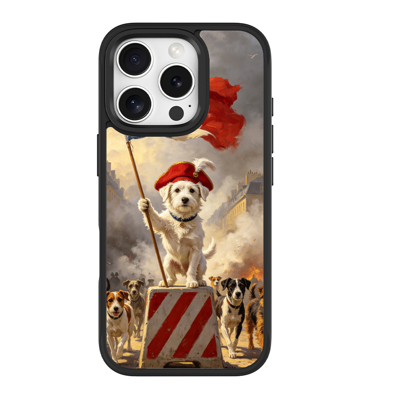 Revolution Pup, dog Uprising Black phone case for iPhone 15