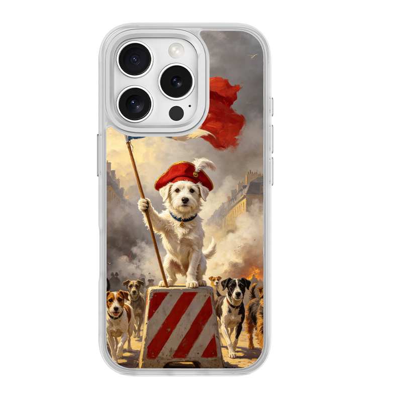Revolution Pup, dog Uprising White phone case for iPhone 15 Plus