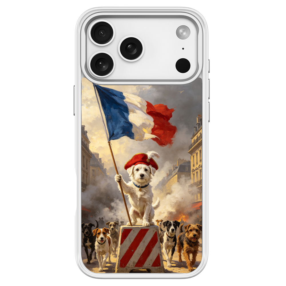 Revolution Pup, dog Uprising White phone case for iPhone 17