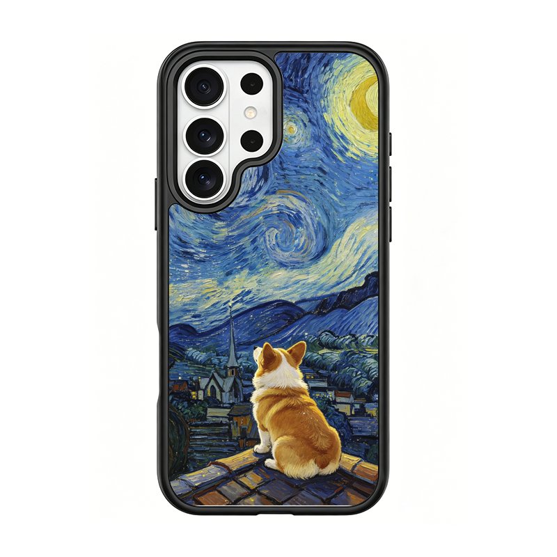 Starry Night Corgi Black phone case for Samsung S26 Ultra