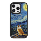 Starry Night Corgi Black phone case for iPhone 16 Pro Max