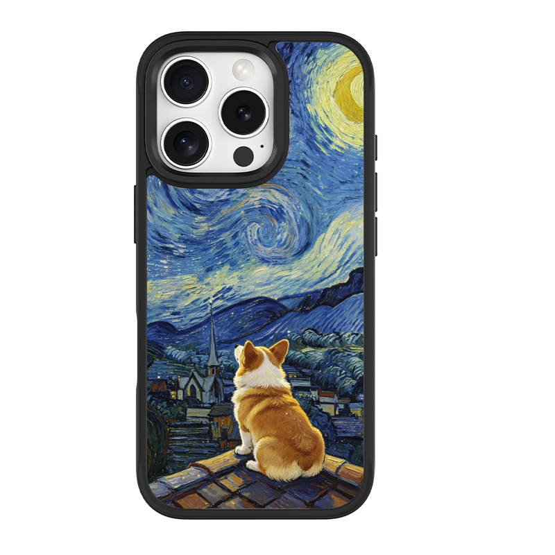 Starry Night Corgi Black phone case for iPhone 16 Pro