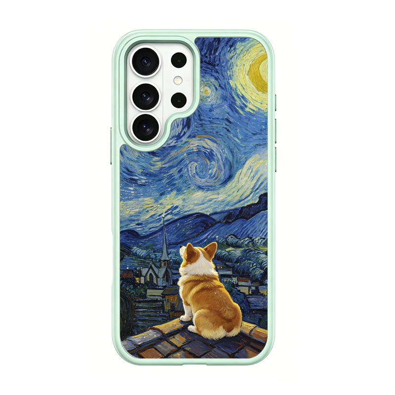 Starry Night Corgi Green phone case for Samsung S25 Ultra