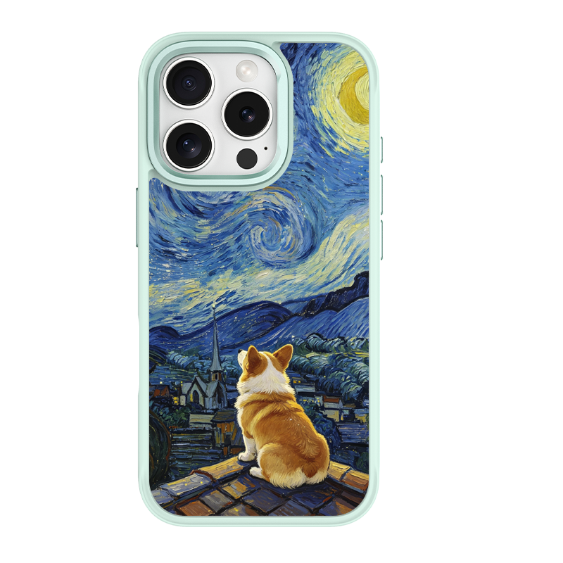 Starry Night Corgi Green phone case for iPhone 15 Pro