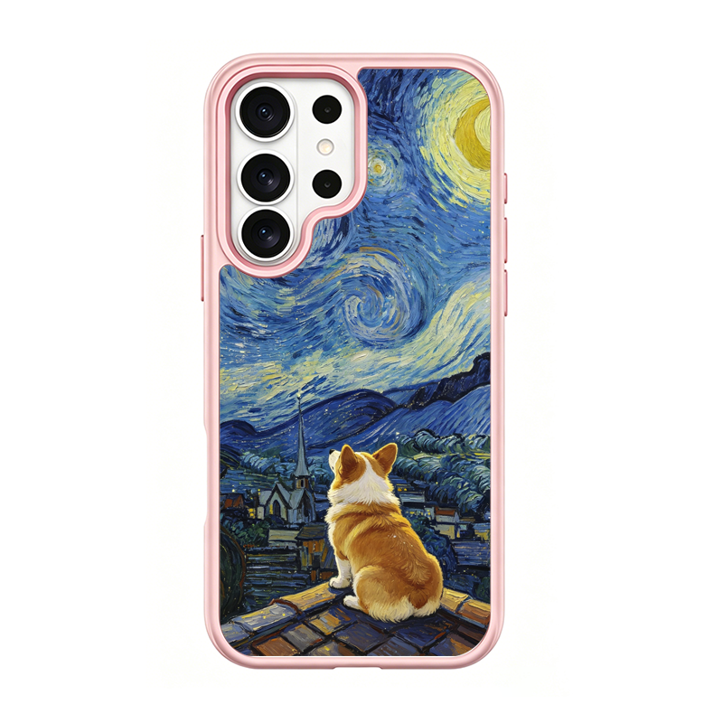 Starry Night Corgi Pink phone case for Samsung S25 Ultra