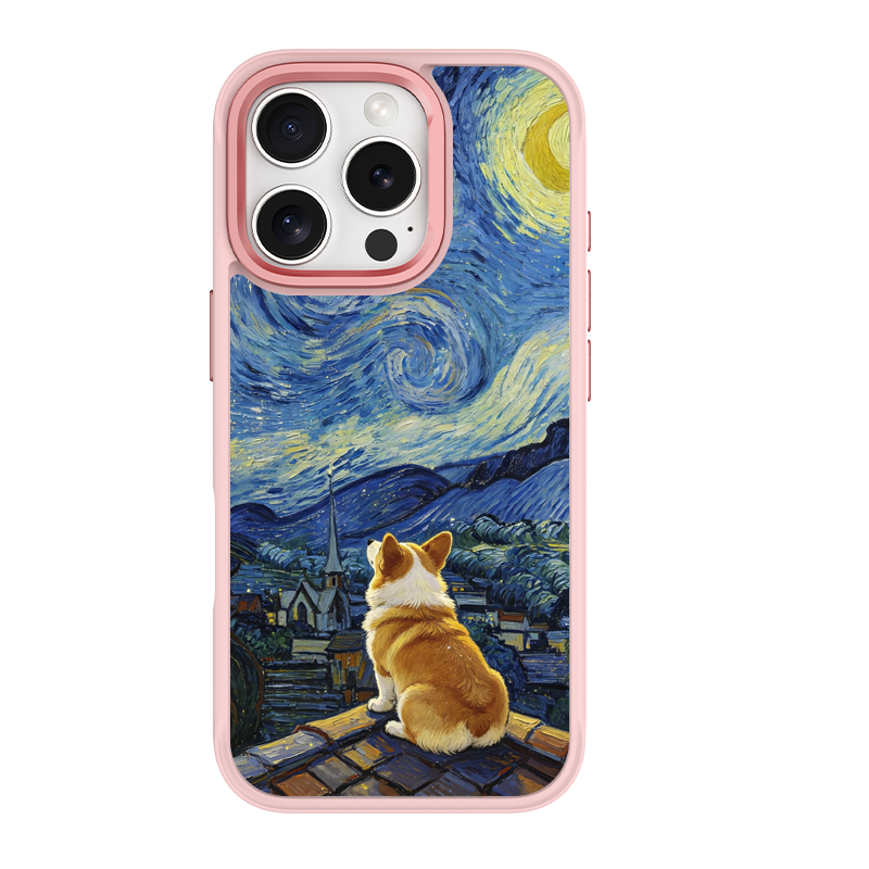 Starry Night Corgi Pink phone case for iPhone 15 Pro Max