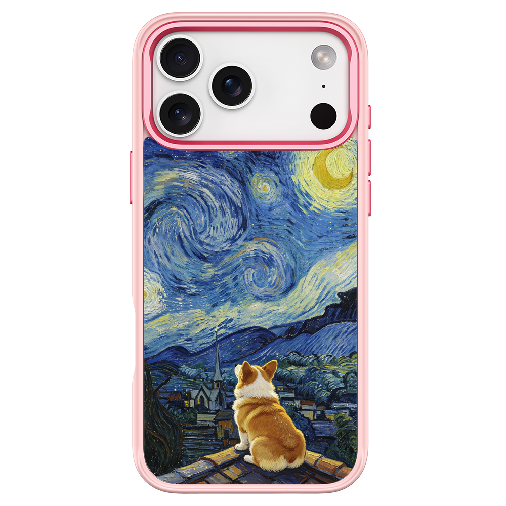 Starry Night Corgi Pink phone case for iPhone 17 Pro Max