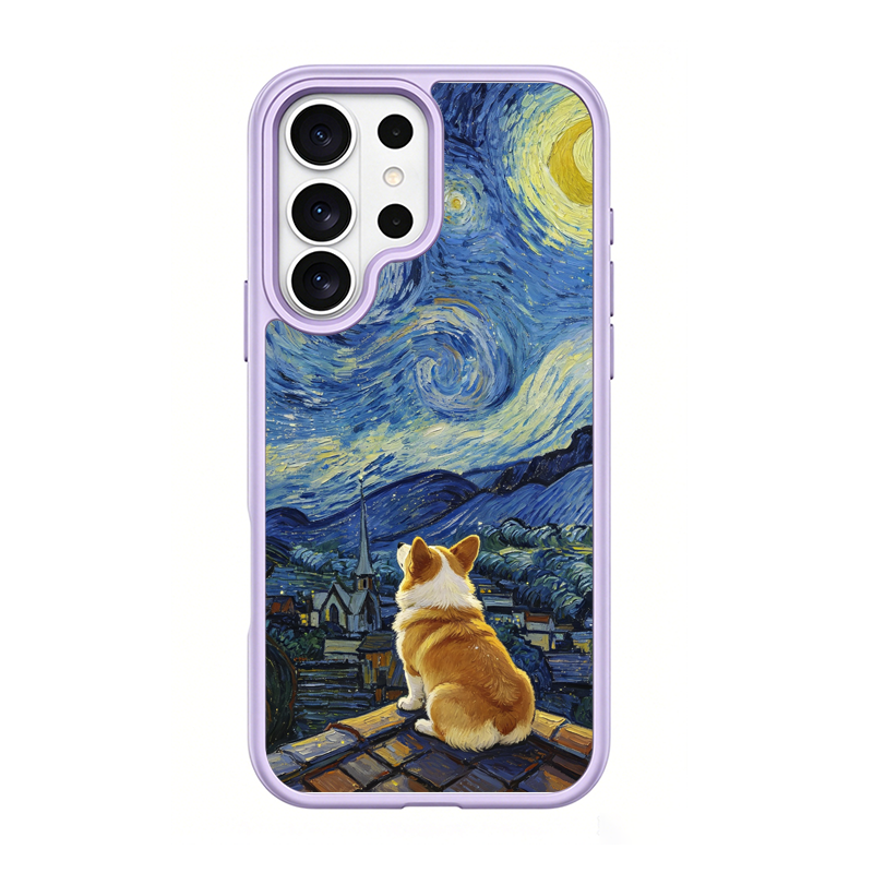 Starry Night Corgi Purple phone case for Samsung S25 Ultra