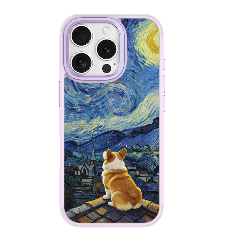 Starry Night Corgi Purple phone case for iPhone 15 Pro Max