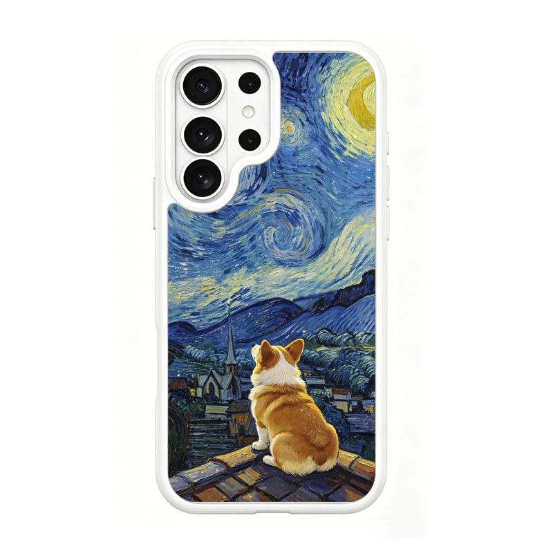 Starry Night Corgi White phone case for Samsung S26 Ultra
