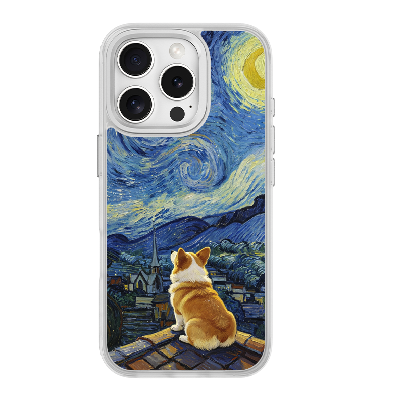 Starry Night Corgi White phone case for iPhone 16 Plus