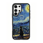 Starry Night Tuxedo Cat Black phone case for Samsung S25 Ultra