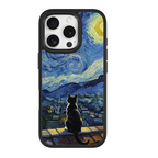 Starry Night Tuxedo Cat Black phone case for iPhone 16 Plus
