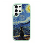 Starry Night Tuxedo Cat Green phone case for Samsung S25 Ultra