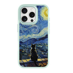 Starry Night Tuxedo Cat Green phone case for iPhone 15 Plus