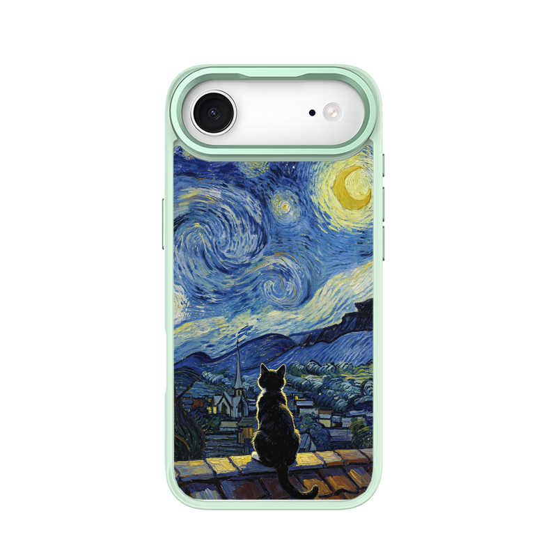 Starry Night Tuxedo Cat Green phone case for iPhone 17 Air