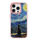 Starry Night Tuxedo Cat Pink phone case for iPhone 16