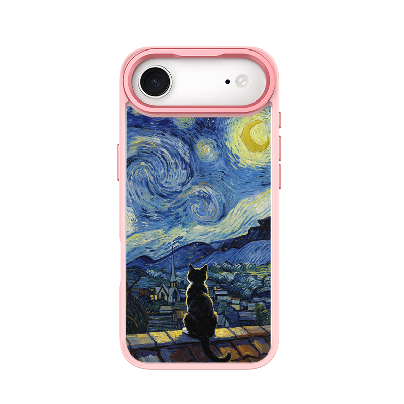 Starry Night Tuxedo Cat Pink phone case for iPhone 17 Air