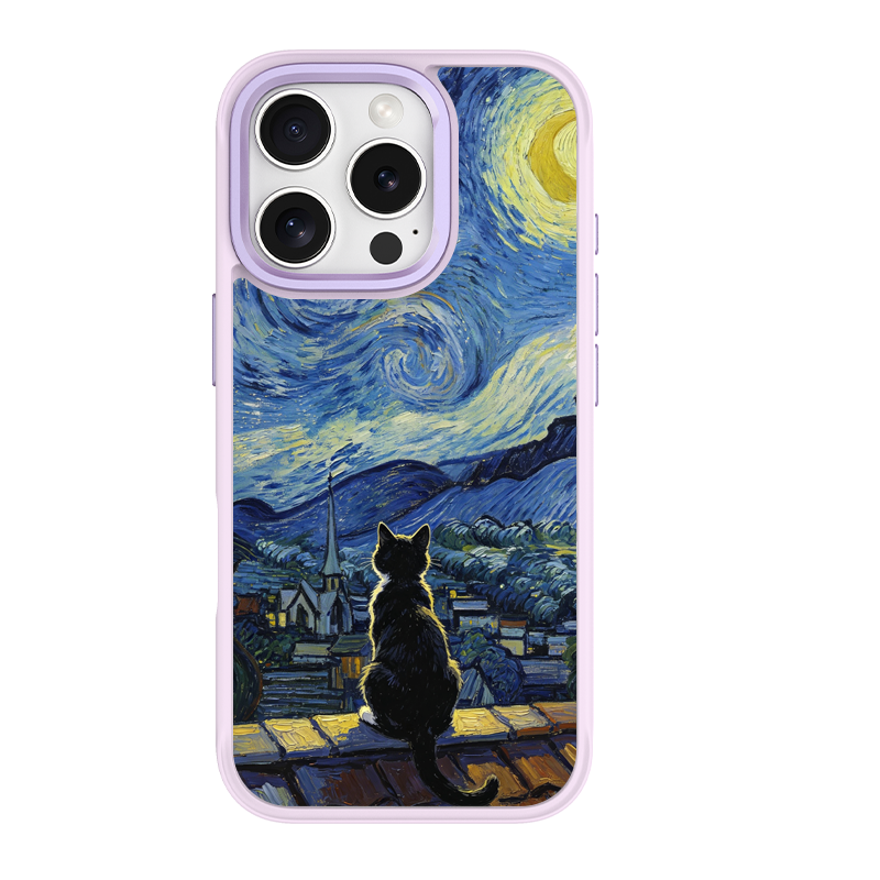 Starry Night Tuxedo Cat Purple phone case for iPhone 16