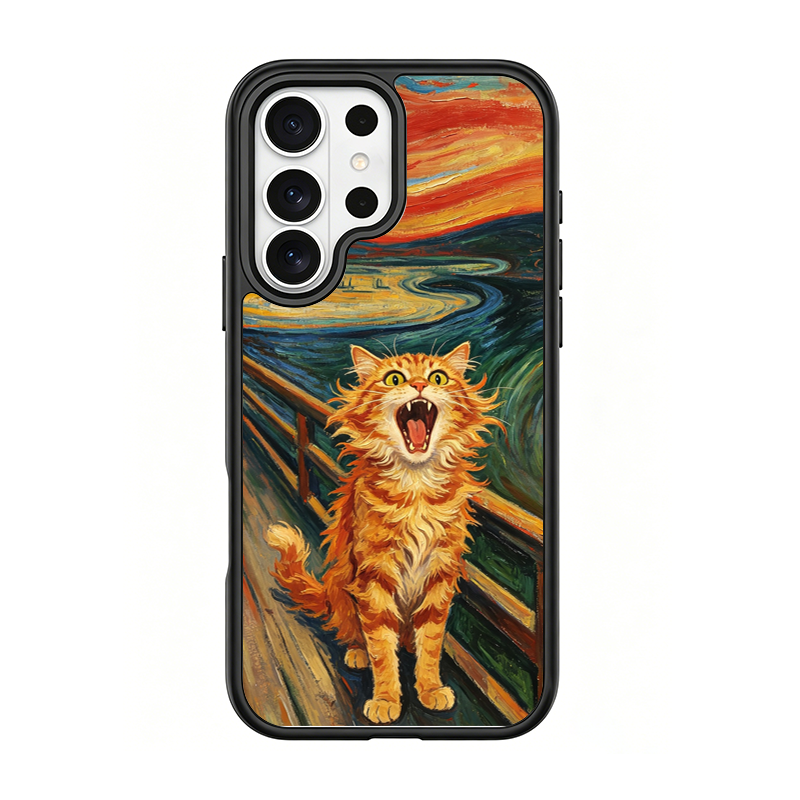 The Scream Cat Black phone case for Samsung S26 Ultra