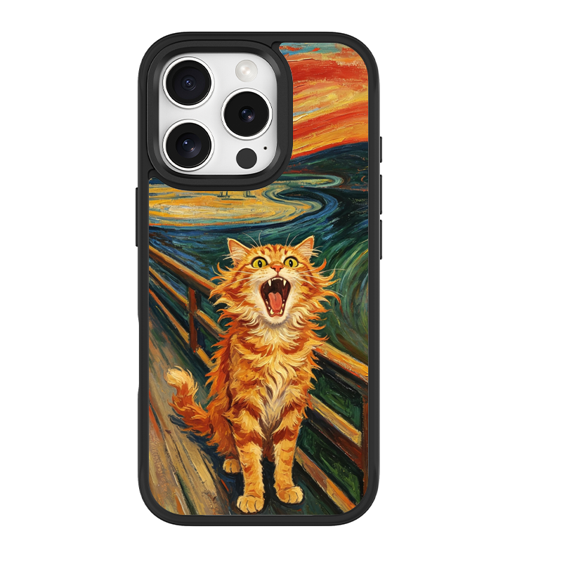 The Scream Cat Black phone case for iPhone 16 Pro