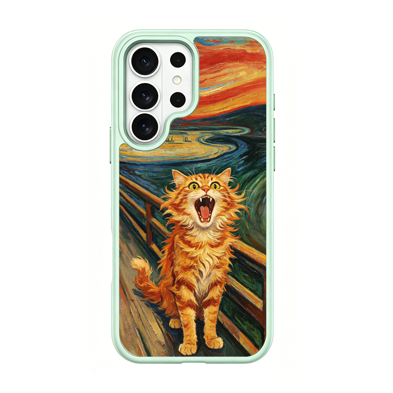 The Scream Cat Green phone case for Samsung S26 Ultra