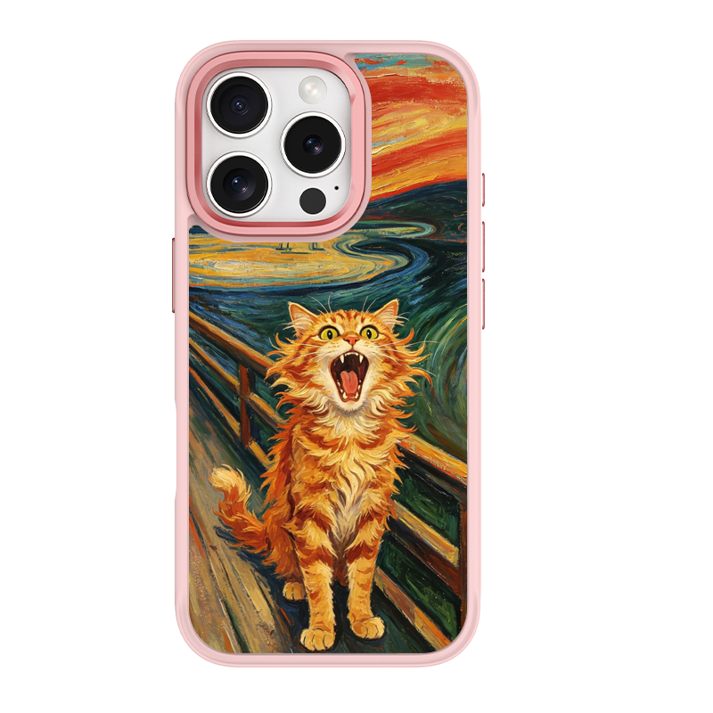 The Scream Cat Pink phone case for iPhone 15 Pro Max