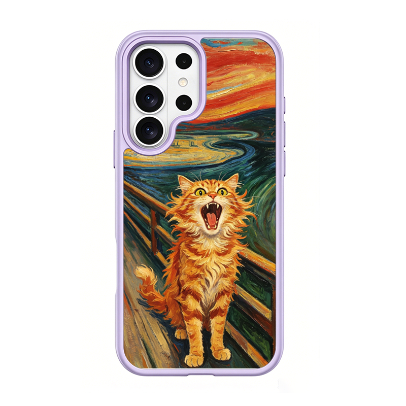 The Scream Cat Purple phone case for Samsung S26 Ultra