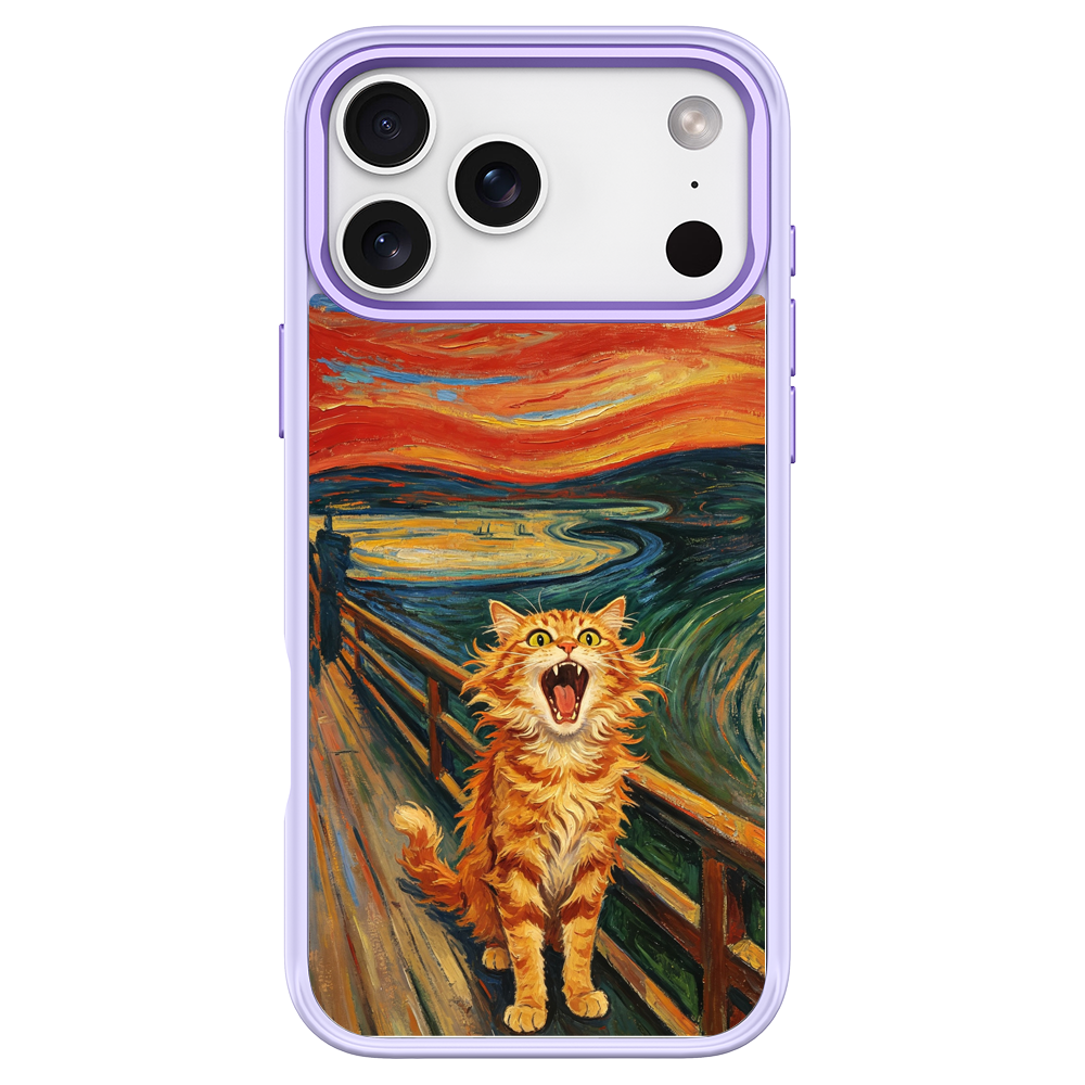 The Scream Cat Purple phone case for iPhone 17