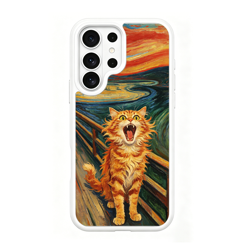 The Scream Cat White phone case for Samsung S26 Ultra