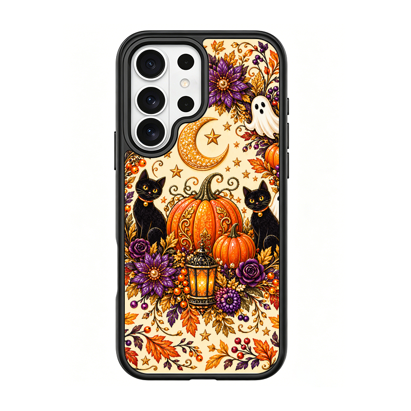Twin Black Cats Halloween Black phone case for Samsung S26 Ultra