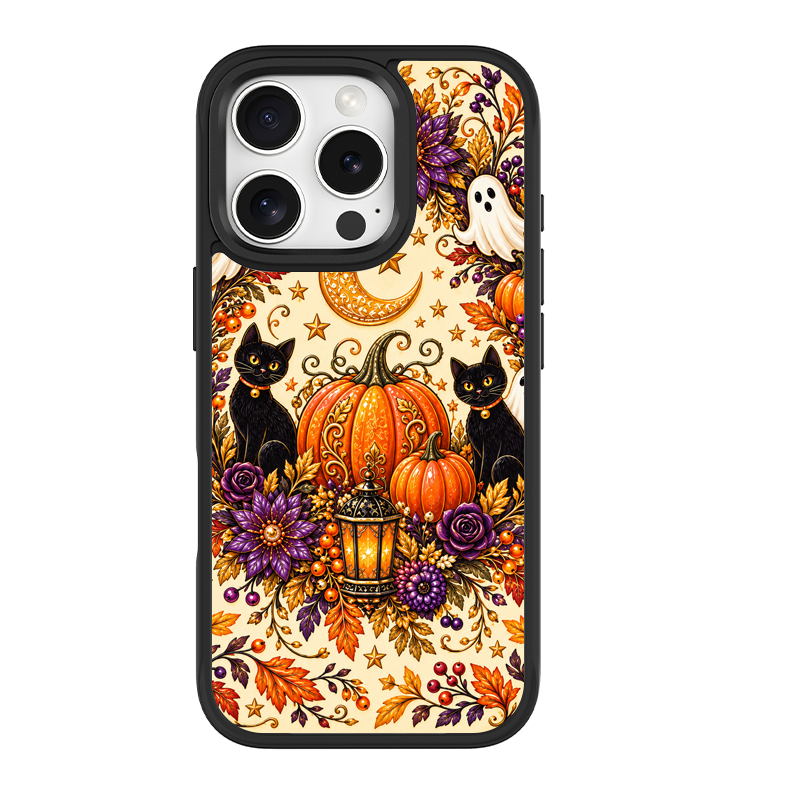 Twin Black Cats Halloween Black phone case for iPhone 16 Plus