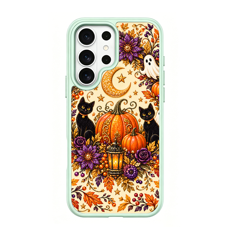 Twin Black Cats Halloween Green phone case for Samsung S26 Ultra