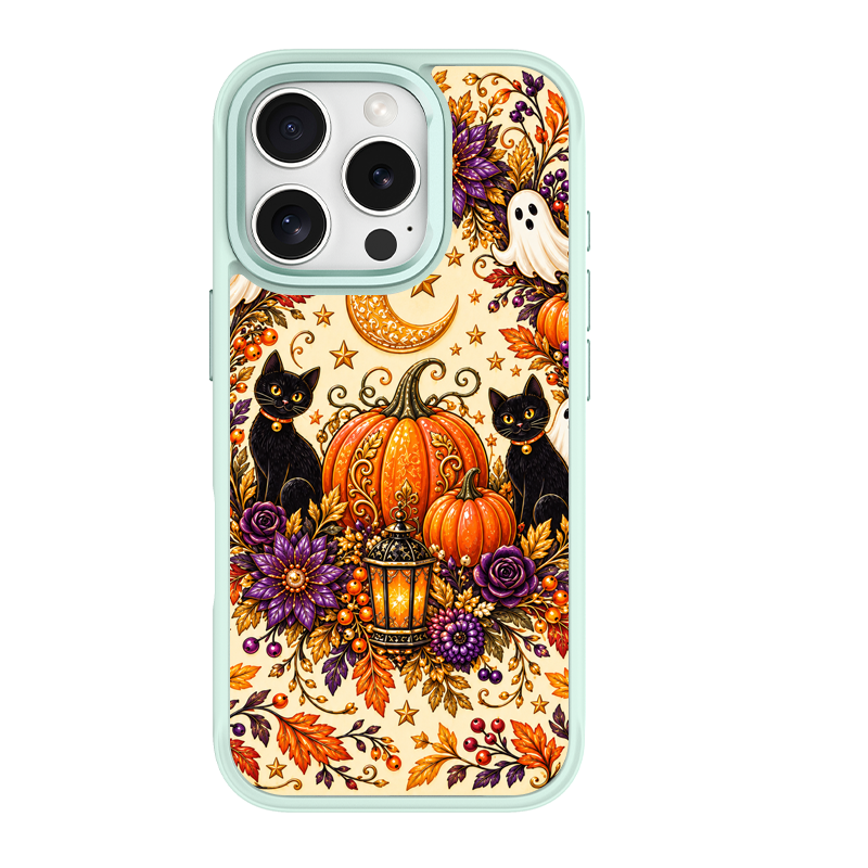 Twin Black Cats Halloween Green phone case for iPhone 15 Pro Max